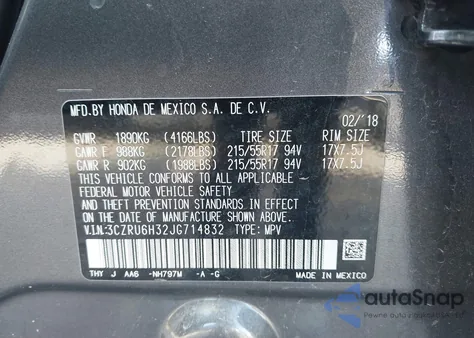 2018 Honda Hr-V Lx from USA, damaged, VIN 3CZRU6H32JG714832